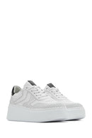 Woman White Laced Thick Sole Leather Sneakers | Derimod Woman White Laced Thick Sole Leather Sneakers | Derimod