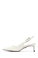 Women's Cream Slingback Low Thin Heel Leather Shoes | Derimod Women's Cream Slingback Low Thin Heel Leather Shoes | Derimod
