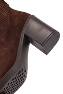 Woman Brown Chunky Heel Suede Leather Boat | Derimod Woman Brown Chunky Heel Suede Leather Boat | Derimod