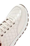 Women's Beige Leather Quilted Sneaker | Derimod Women's Beige Leather Quilted Sneaker | Derimod
