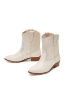 Women's Beige Leather Cowboy Boots | Derimod Women's Beige Leather Cowboy Boots | Derimod