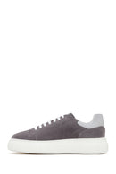 Men's Gray Thick Soled Suede Leather Sneaker | Derimod Men's Gray Thick Soled Suede Leather Sneaker | Derimod