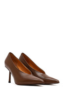 Women's Brown Thin Heeled Leather Stiletto | Derimod Women's Brown Thin Heeled Leather Stiletto | Derimod