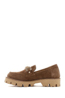 Women's Tan Suede Leather Buckle Masculine Loafer | Derimod Women's Tan Suede Leather Buckle Masculine Loafer | Derimod
