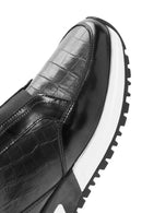 Men's Black Crocodile Patterned Leather Sneakers | Derimod Men's Black Crocodile Patterned Leather Sneakers | Derimod