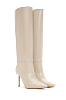 Women's Beige Thin Heeled Leather Boots | Derimod Women's Beige Thin Heeled Leather Boots | Derimod