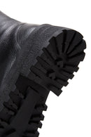 Women's Black Leather Zippered Flat Boots | Derimod Women's Black Leather Zippered Flat Boots | Derimod