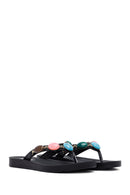Women's Black Flip Flops with Stones | Derimod Women's Black Flip Flops with Stones | Derimod