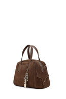 Woman Brown Long-Strap Suede Shoulder Bag | Derimod Woman Brown Long-Strap Suede Shoulder Bag | Derimod