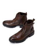 Men's Brown Lace-Up Leather Casual Combat Boots | Derimod Men's Brown Lace-Up Leather Casual Combat Boots | Derimod