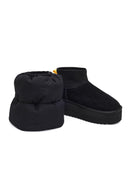 Women's Black Thick-Soled Suede Leather Teddy Boot | Derimod Women's Black Thick-Soled Suede Leather Teddy Boot | Derimod
