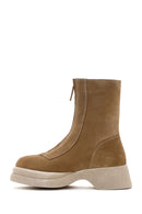 Women's Tan Suede Leather Zippered Thick Soled Casual Boots | Derimod Women's Tan Suede Leather Zippered Thick Soled Casual Boots | Derimod