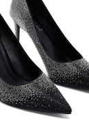 Kadın Siyah Taşlı İnce Topuklu Deri Stiletto | Derimod Kadın Siyah Taşlı İnce Topuklu Deri Stiletto | Derimod