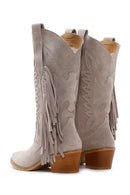 Women's Gray Suede Leather Heeled Cowboy Boots | Derimod Women's Gray Suede Leather Heeled Cowboy Boots | Derimod