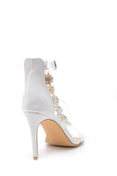 Women's Stoned Transparent Strap Heeled Sandals | Derimod Women's Stoned Transparent Strap Heeled Sandals | Derimod