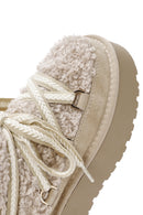 Women's Beige Thick-Soled Fur-Lined Leather Boots | Derimod Women's Beige Thick-Soled Fur-Lined Leather Boots | Derimod