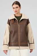 Helsinki Women's Brown Short Teddy Coat | Derimod Helsinki Women's Brown Short Teddy Coat | Derimod
