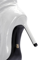 Women's White Thin Heeled Patent Leather Boots | Derimod Women's White Thin Heeled Patent Leather Boots | Derimod