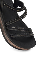 Women's Black Thick Soled Stoned Sandals | Derimod Women's Black Thick Soled Stoned Sandals | Derimod