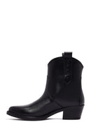 Women's Black Thick Heeled Leather Cowboy Boots | Derimod Women's Black Thick Heeled Leather Cowboy Boots | Derimod