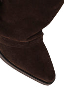 Woman Brown Thick-Heeled Suede Cowboy Boots | Derimod Woman Brown Thick-Heeled Suede Cowboy Boots | Derimod