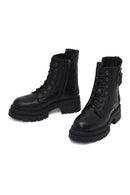 Woman Black Zippered Thick Sole Leather Postal Boots | Derimod Woman Black Zippered Thick Sole Leather Postal Boots | Derimod
