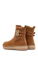 Woman Tan Zippered Suede Leather Teddy Bot | Derimod Woman Tan Zippered Suede Leather Teddy Bot | Derimod