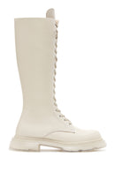 Women's Cream Leather Lace Up Boots | Derimod Women's Cream Leather Lace Up Boots | Derimod