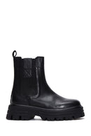 Women's Black Thick Soled Chelsea Leather Flat Boots | Derimod Women's Black Thick Soled Chelsea Leather Flat Boots | Derimod
