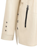 Dorothy Woman Beige Wide-Fit Leather Jacket | Derimod Dorothy Woman Beige Wide-Fit Leather Jacket | Derimod