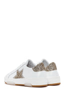 Women's White Lace-Up Stoned Leather Sneakers | Derimod Women's White Lace-Up Stoned Leather Sneakers | Derimod