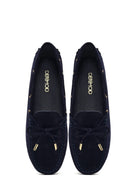 Women's Navy Blue Tassel Suede Leather Loafer | Derimod Women's Navy Blue Tassel Suede Leather Loafer | Derimod