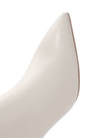 Women's Cream Zippered Thin Heel Leather Boots | Derimod Women's Cream Zippered Thin Heel Leather Boots | Derimod