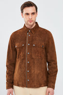 Gavi Men's Brown Suede Leather Coat | Derimod Gavi Men's Brown Suede Leather Coat | Derimod