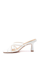 Women's White Printed Heeled Slippers | Derimod Women's White Printed Heeled Slippers | Derimod