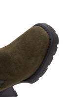 Women's Khaki Suede Leather Heeled Chelsea Boots | Derimod Women's Khaki Suede Leather Heeled Chelsea Boots | Derimod
