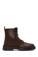 Men's Brown Lace-Up Zipper Leather Casual Boot | Derimod Men's Brown Lace-Up Zipper Leather Casual Boot | Derimod
