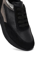 Woman Black Lace-up Wedge Heel Leather Sneaker | Derimod Woman Black Lace-up Wedge Heel Leather Sneaker | Derimod