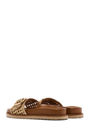 Women's Gold Buckled Straw Leather Slippers | Derimod Women's Gold Buckled Straw Leather Slippers | Derimod