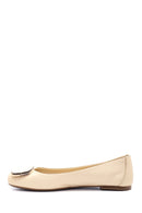 Women's Beige Leather Buckled Ballerinas | Derimod Women's Beige Leather Buckled Ballerinas | Derimod