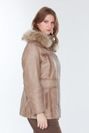 Women's Rachel Brown Plus Size Fur Leather Coat | Derimod Women's Rachel Brown Plus Size Fur Leather Coat | Derimod