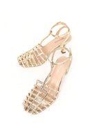 Woman Gold Ankle Buckle Open-Back Stiletto High Heel | Derimod Woman Gold Ankle Buckle Open-Back Stiletto High Heel | Derimod