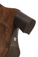 Women's Tan Zippered Thick Heeled Suede Leather Boot | Derimod Women's Tan Zippered Thick Heeled Suede Leather Boot | Derimod