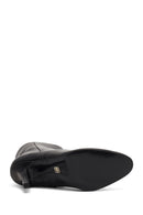 Women's Black Zippered High Thin Heel Leather Boot | Derimod Women's Black Zippered High Thin Heel Leather Boot | Derimod