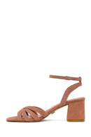 Woman Mink Ankle-Buckle Chunky-Heel Suede Leather Sandals | Derimod Woman Mink Ankle-Buckle Chunky-Heel Suede Leather Sandals | Derimod