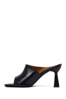 Woman Black Heeled Leather Slipper | Derimod Woman Black Heeled Leather Slipper | Derimod