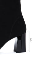 Women's Black Suede Leather Heeled Boots | Derimod Women's Black Suede Leather Heeled Boots | Derimod