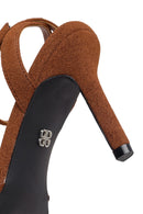 Women's Bronze Ankle Buckle Open Back Rhinestone High Thin Heel Shoes | Derimod Women's Bronze Ankle Buckle Open Back Rhinestone High Thin Heel Shoes | Derimod