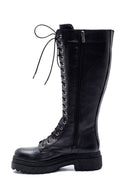 Women's Black Leather Casual Flat Boots | Derimod Women's Black Leather Casual Flat Boots | Derimod