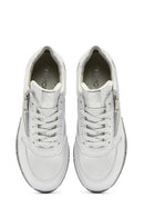 Kadın Beyaz Bağcıklı Yandan Fermuarlı Deri Sneaker | Derimod Kadın Beyaz Bağcıklı Yandan Fermuarlı Deri Sneaker | Derimod